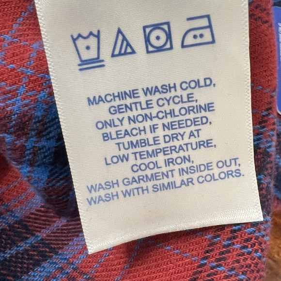 Hurley Shirt Mens LARGE Red & Blue Plaid Flannel Button Up Front Pockets Logo - Picture 11 of 15